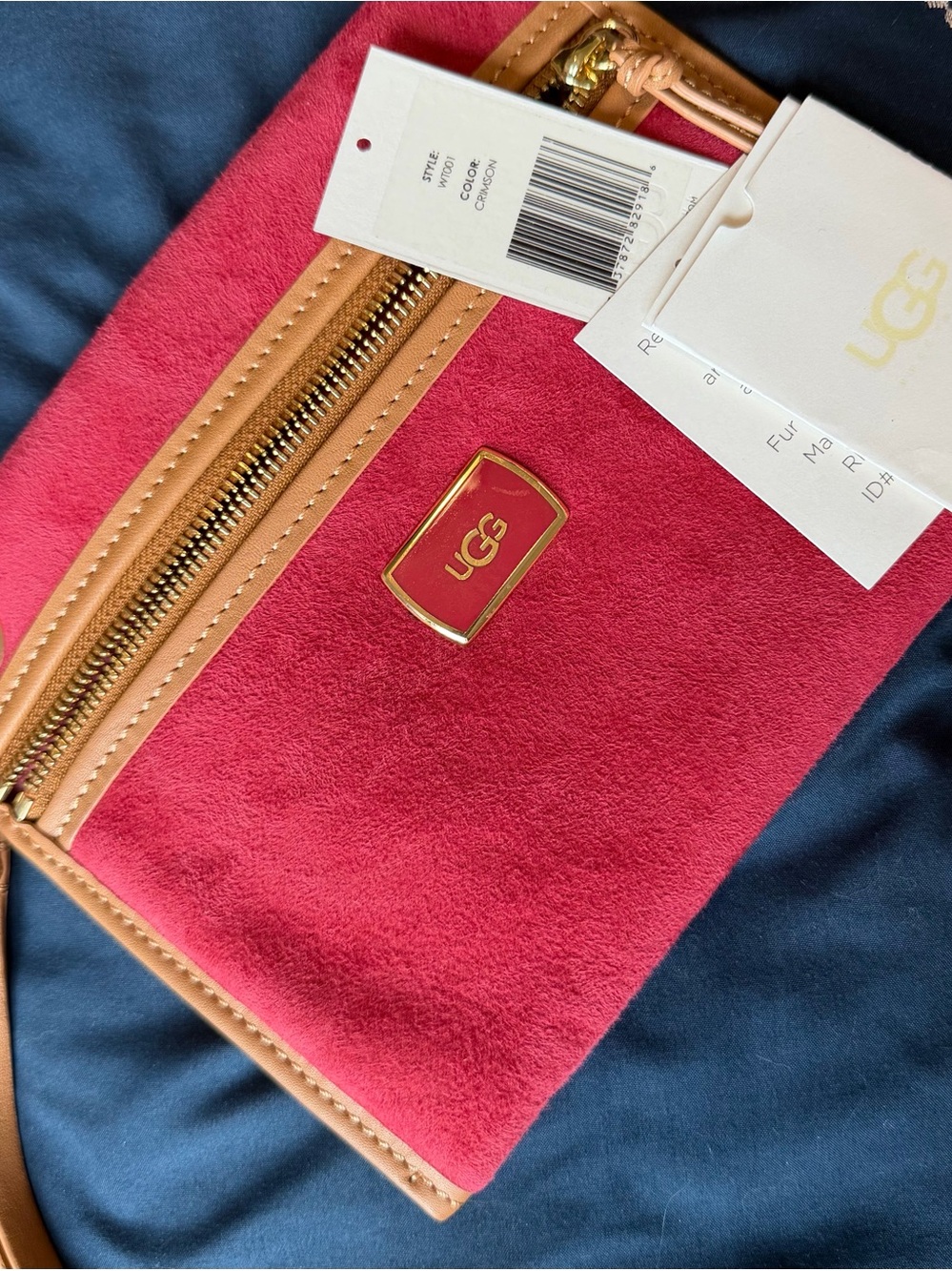 UGG Fuchsia Suede Wristlet with Tan Leather Trim